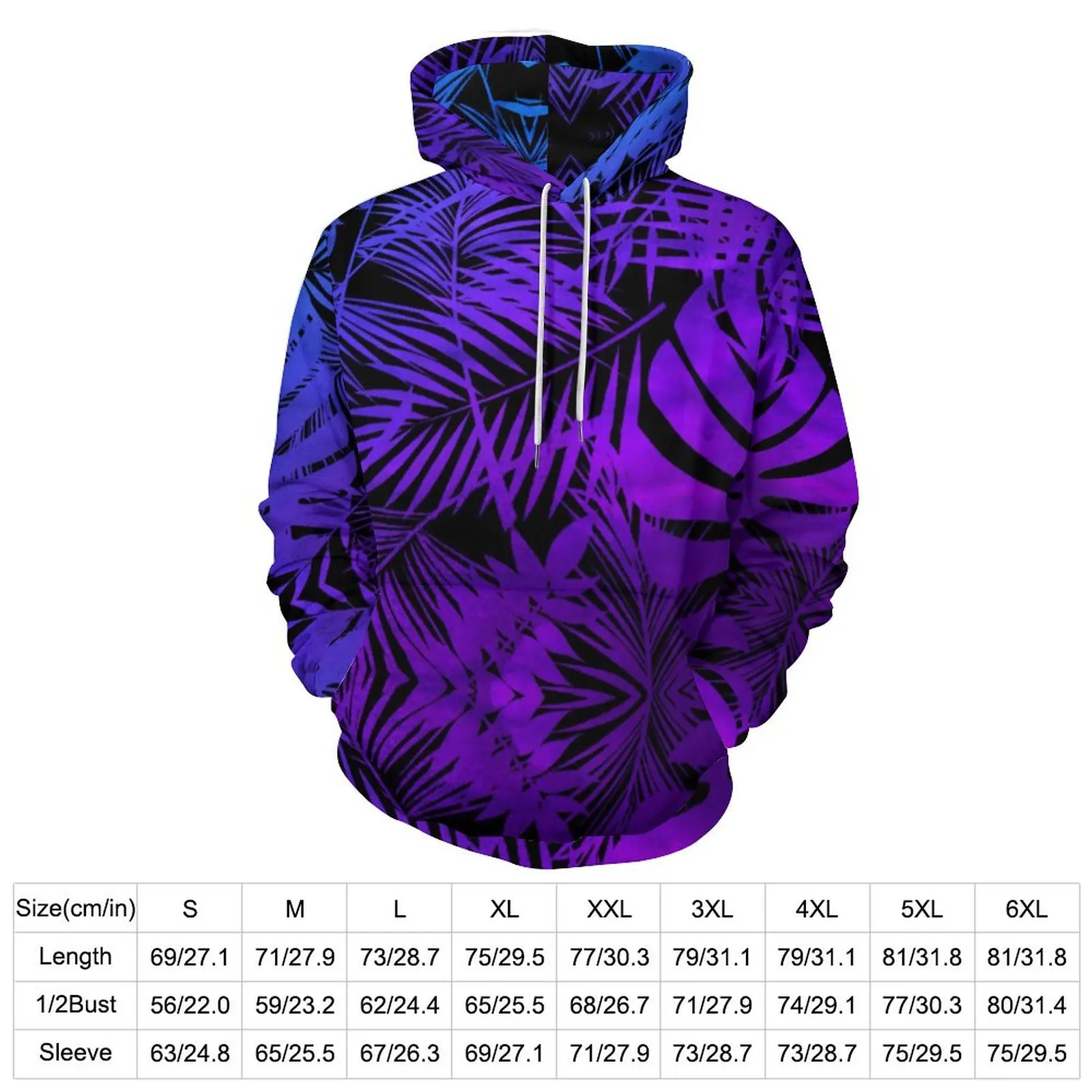 Palm Leaves Loose Hoodies Ombre Tropical Leaf Casual Hoodie Male Long-Sleeve Y2k Design Sweatshirts Plus Size