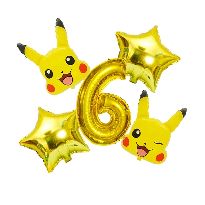 Pokemon Theme Pikachu Foil Balloon Set 32inch Gold Number 0-9th Children Birthday Party Decorations Baby Shower Supplies