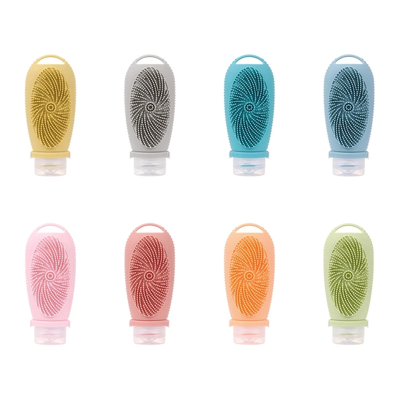 Refillable Silicone Travel Bottles With Facial Cleansing Brush - Portable Shampoo And Lotion Containers