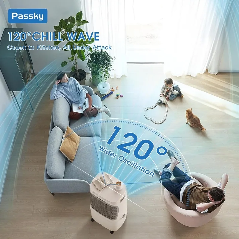 Portable Evaporative Air Cooler & Swamp Cooler - 6.6 Gal Tank, 3-in-1 Cooling Fan with Remote & LED Light, 120° Oscillation