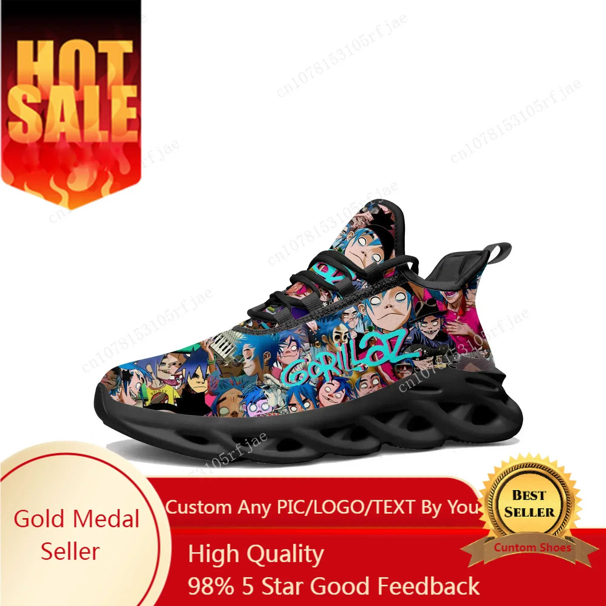 Gorillaz Band Flats Sneakers Mens Womens Sports Running Shoes Sneaker Lace Up Mesh Footwear Tailor-made Shoe Black