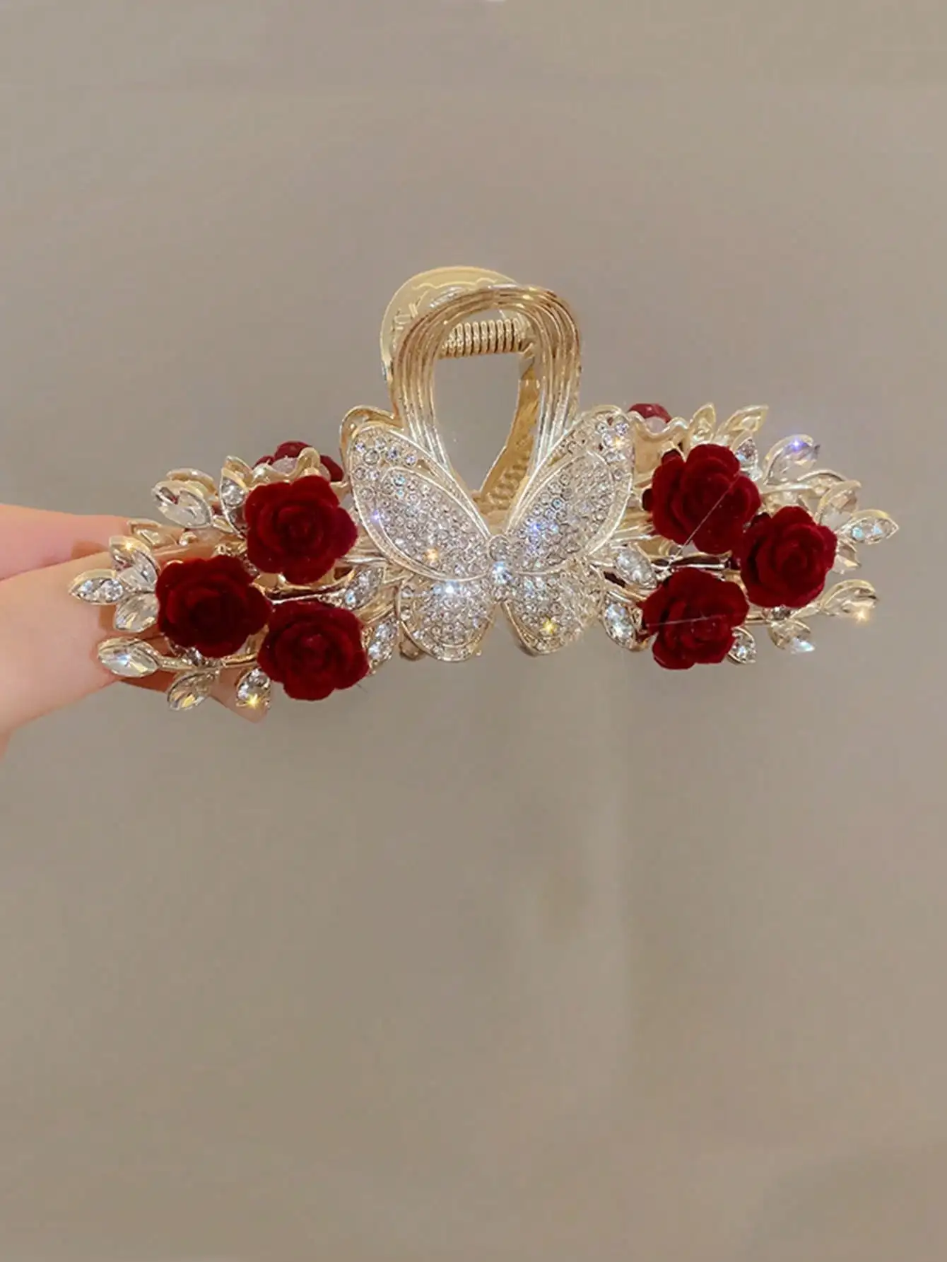 1 Pcs Fashion Exquisite Water Diamond Rose Flower Butterfly Hair Claws For Women Girls Party Hair Accessories