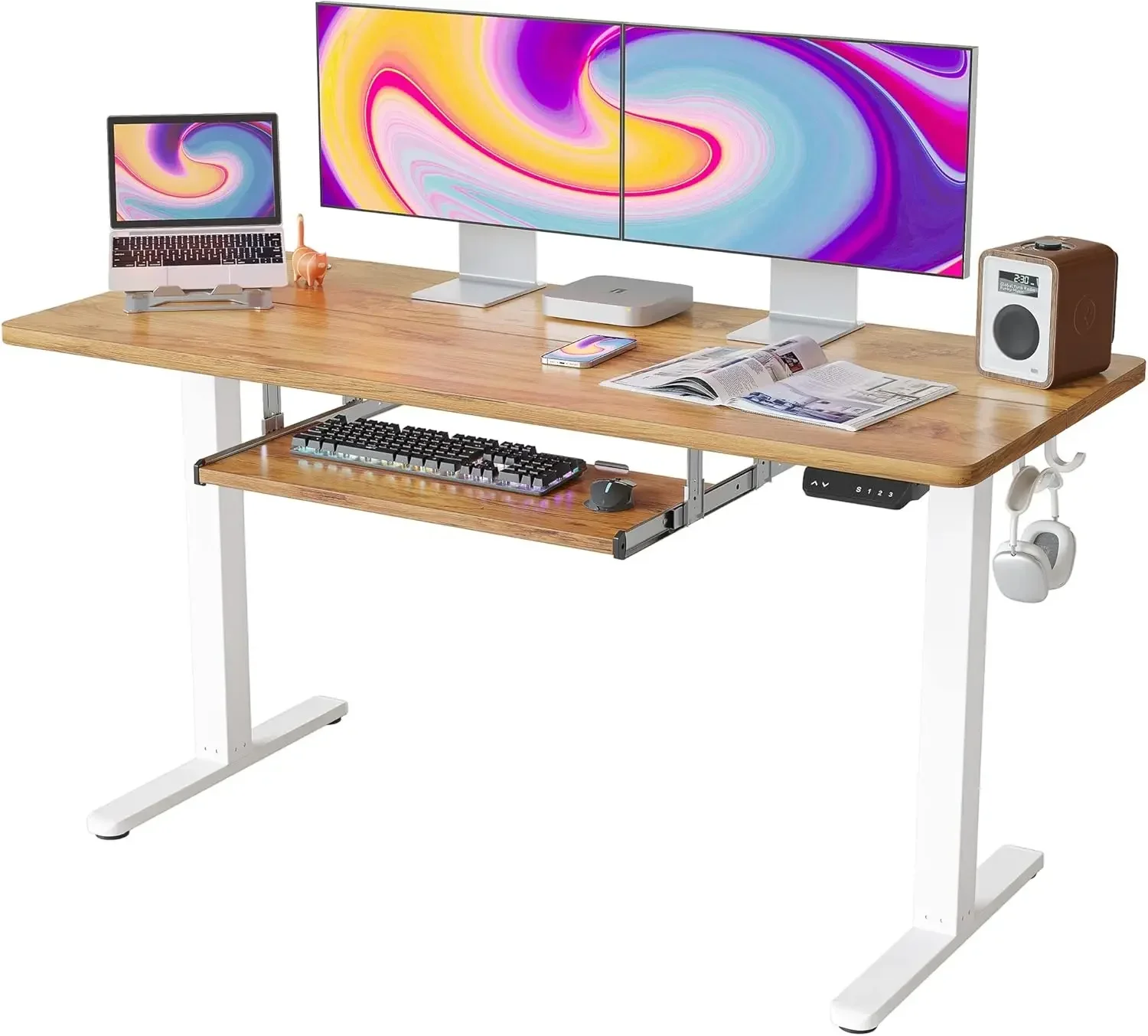 Standing Desk with Keyboard Tray, 55 × 24 Inches Electric Height Adjustable Desk, Sit Stand Up Desk, Computer Office Desk