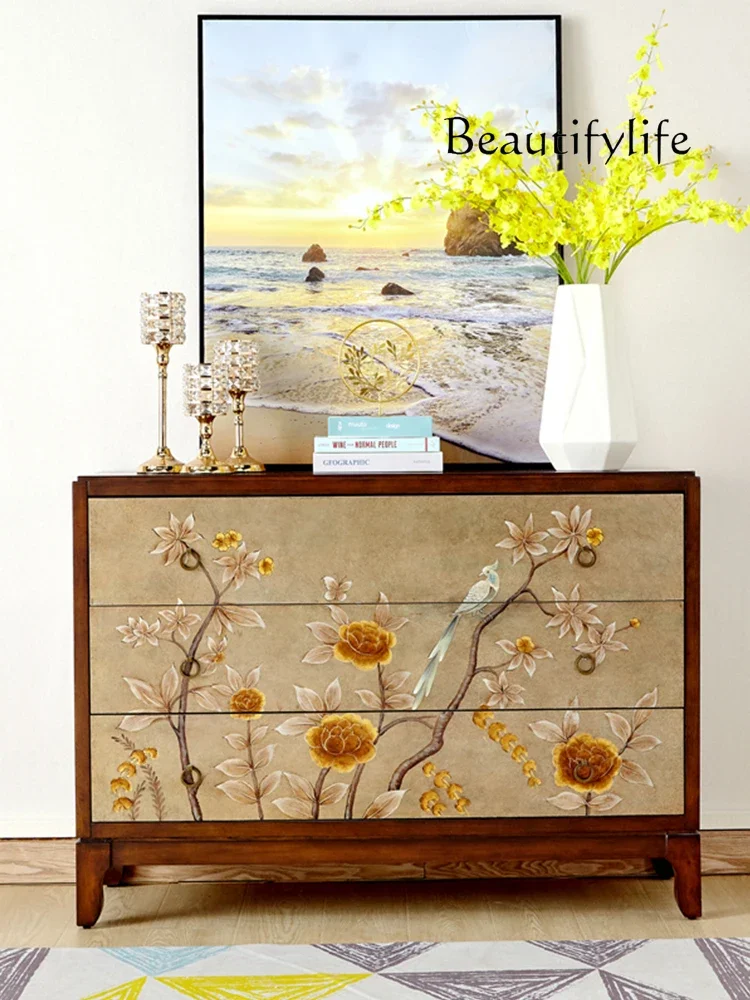 American Style Retro Porch Chest of Drawers Art Storage Bedroom Storage Cabinet Painted Chinese Style Sideboard Cabinet