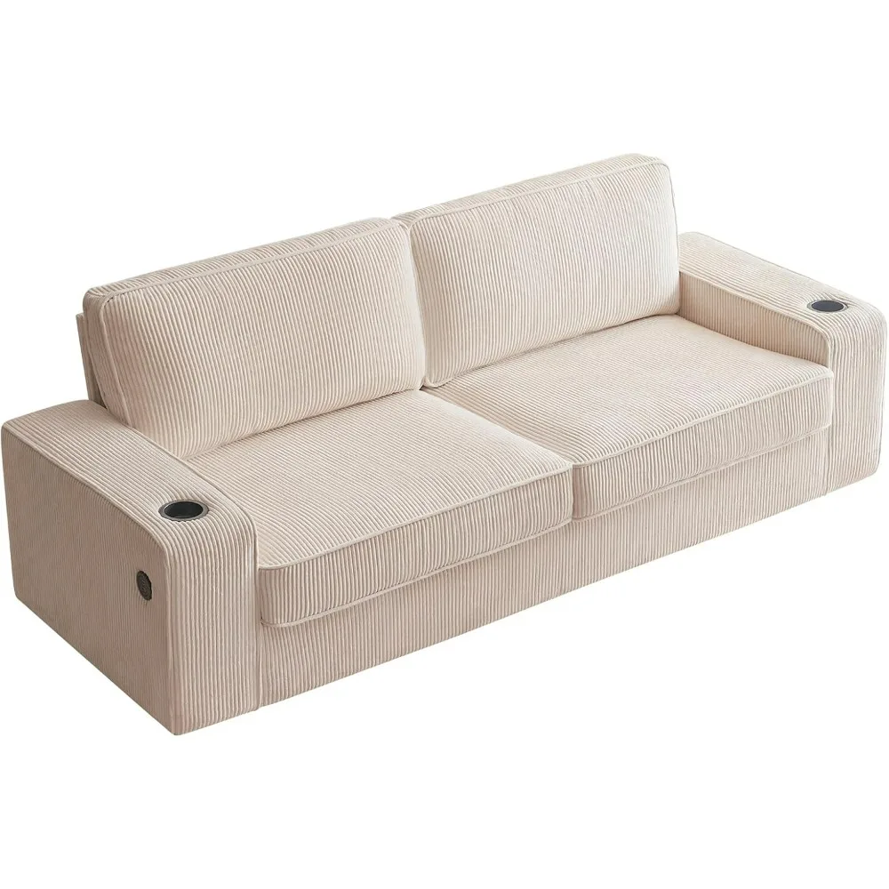 89 inch Modern Sofa with USB Charging Ports & Cup Holders, Deep Seat Sofa Couch- Comfy Couch for Living Room