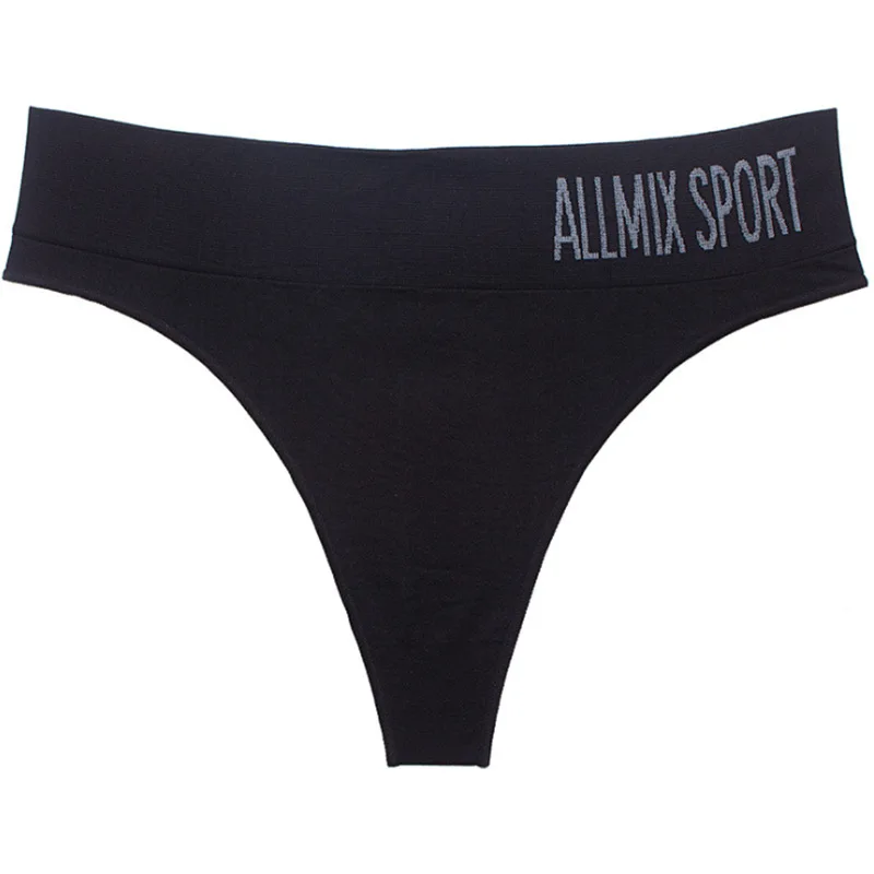 Elastic Wide Waistband Women's Thong Solid Color Female Underwear Letter Print T-pants Temptation Lifting Buttocks G-string
