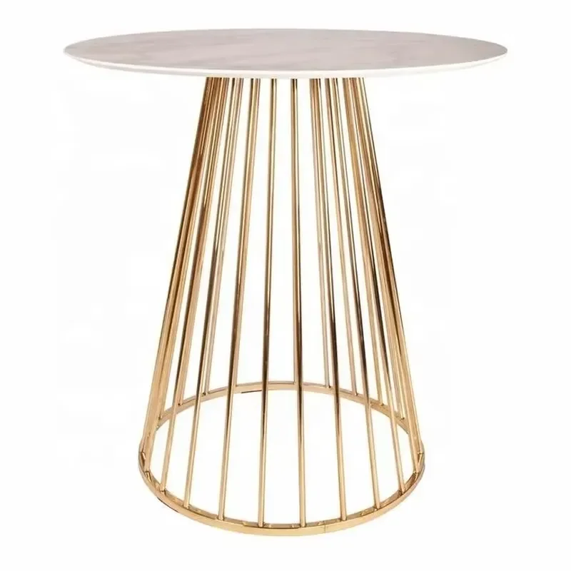 Golden Modern Hotel Furniture Metal Base Round MDF Top Customized Wedding Banquet Cake Table Party Decor