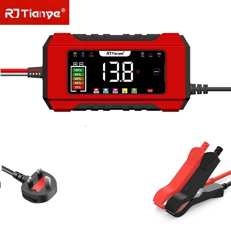 

UK Plug Car Battery Charger 12V6A LED Display Smart Pulse Repair Lead-acidBatteryMotorcycleBattery Charging Device