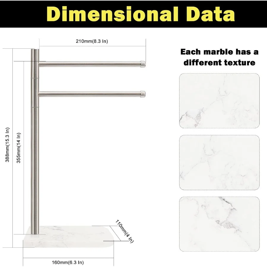 Настольный держатель для полотенец для рук с мраморным основанием и поворотной вешалкой для полотенец из нержавеющей стали 304 для ванной комнаты
