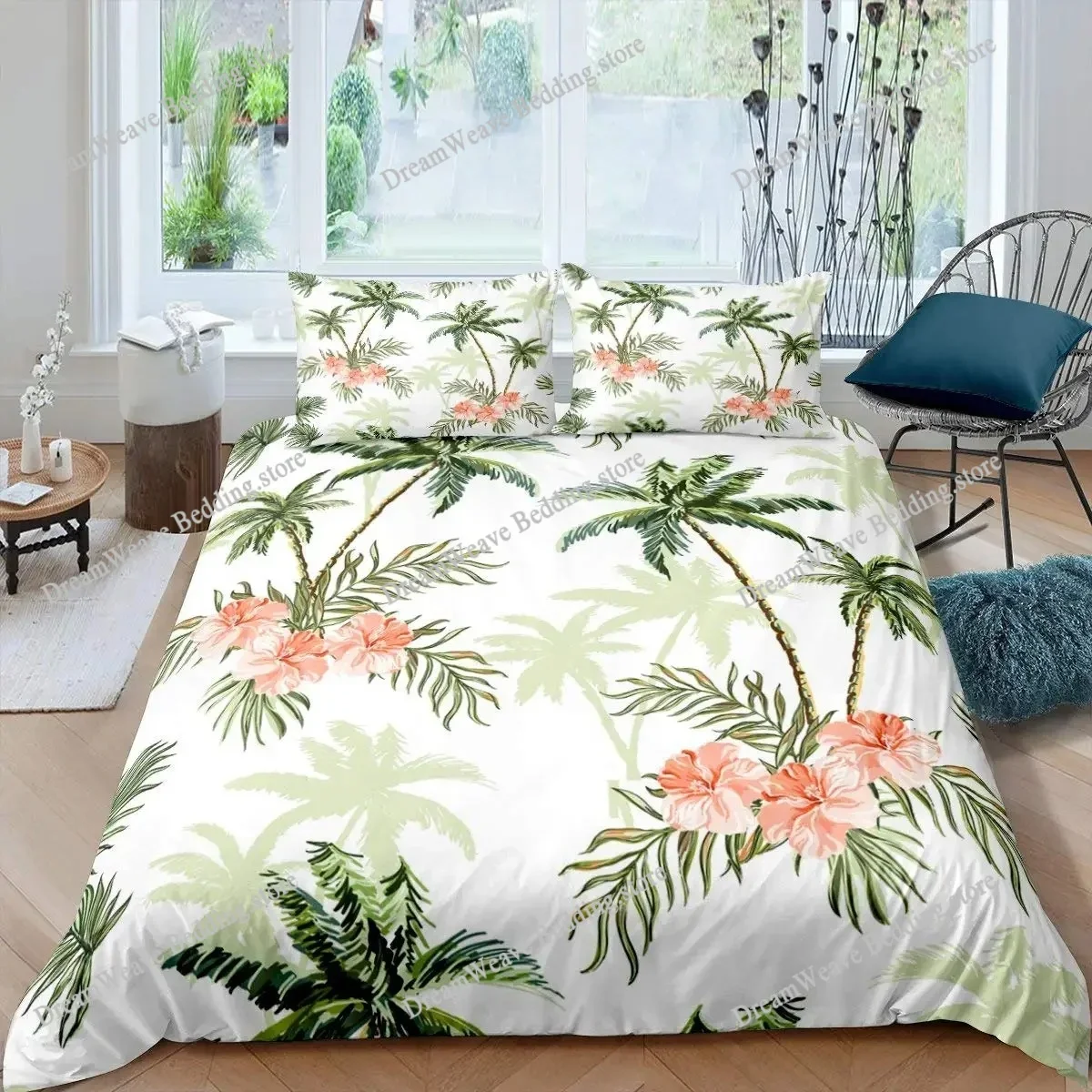 Palm Leaves Duvet Cover Monstera Leaf Comforter Covers Tropical Green Leaves Bedding Set White Marble Quilt Cover for Men Women
