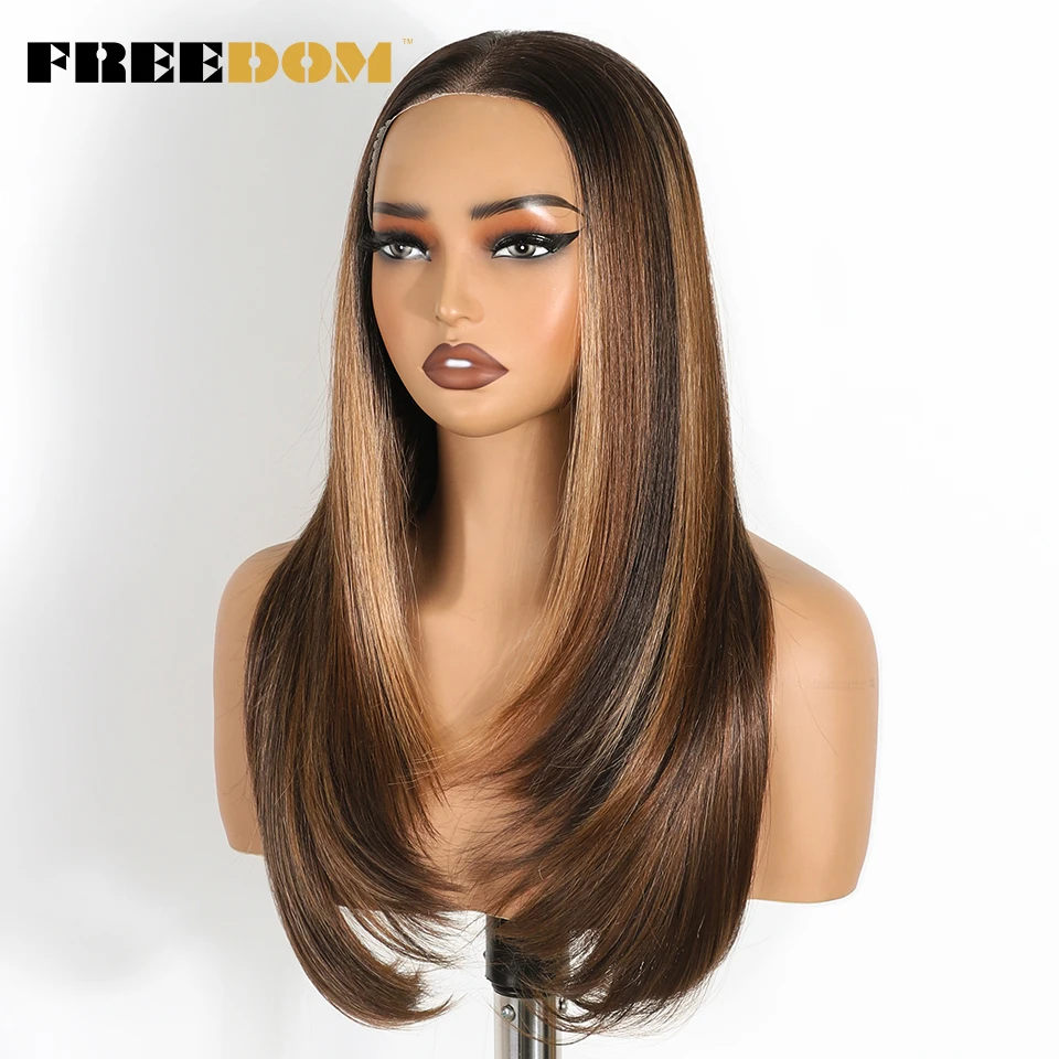 FREEDOM 9x6 قبل قطعها الاصطناعية الدانتيل الجبهة الباروكات للنساء مستقيم الطبقات شعر مستعار 24 "أومبير شقراء ارتداء والذهاب غلويليس الدانتيل الباروكات