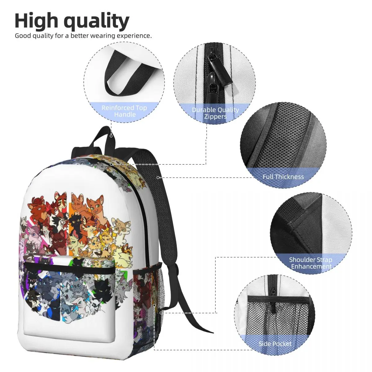 Warrior Cats Color Wheel Backpack Daypack Large Capacity Children BookBag School Bag Shoulder Bags for Men Women