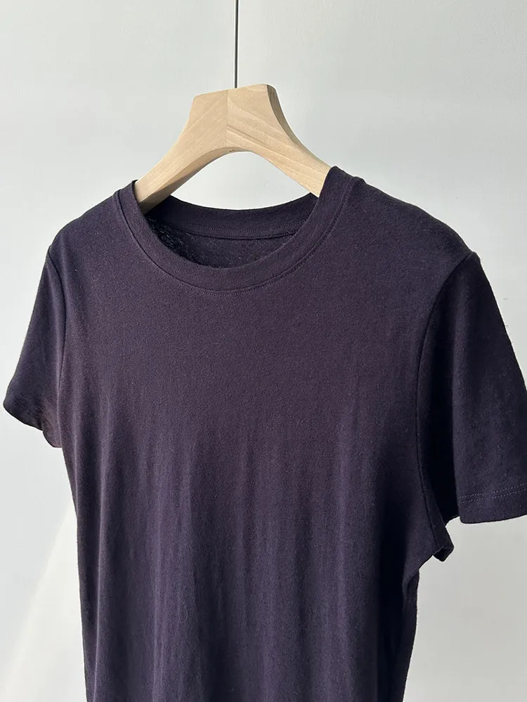 

the H Women's round Ne ort Sve T-irt Linen Cotton Blend Breathable Fre French Sle Waed Basic oulder T-irt