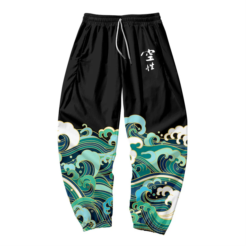 

Спортивные штаны Kanagawa Wave Dragon для женщин/мужчин, гладкие атласные джоггеры, весенние уличные брюки в стиле аниме, модные брюки