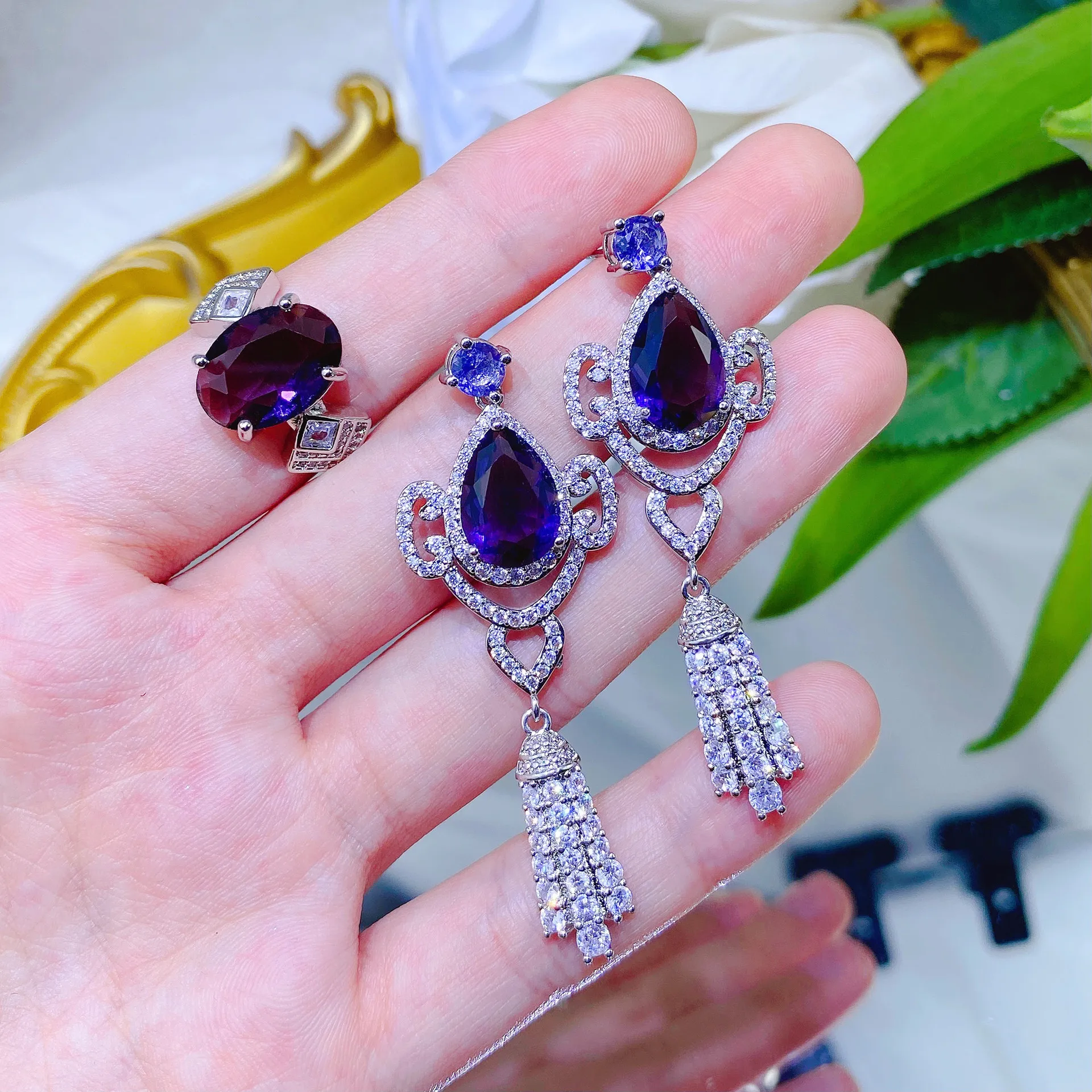 3pcs/set Jewelry Sets Necklace Earrings Ring Set Elegant Waterdrop Rhinestone Pendant Bride Wedding Banquet Three Piece Gifts