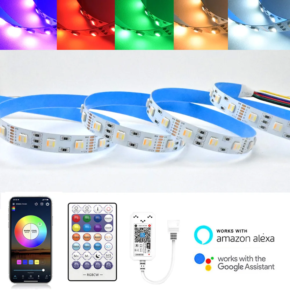 Magic Home WiFi RGB+CCT LED-Streifen 5in1 5050 Flexible dimmbare Raumdekor-Leuchten 5M mit