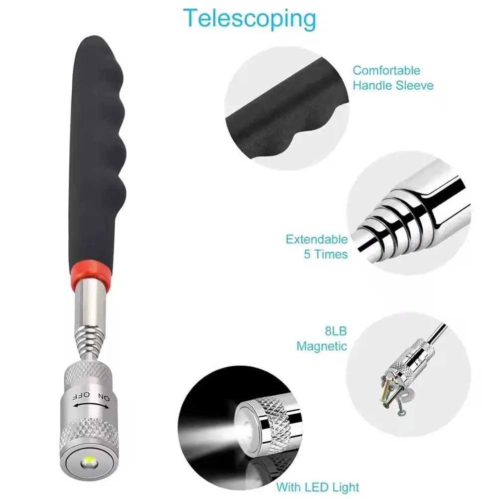 Ausziehbarer magnetischer Tonabnehmerstab, tragbarer Mini-Teleskop-Magnetmagnetstift zum Aufnehmen von Schrauben, Muttern, Bolzen, Handwerkzeugen
