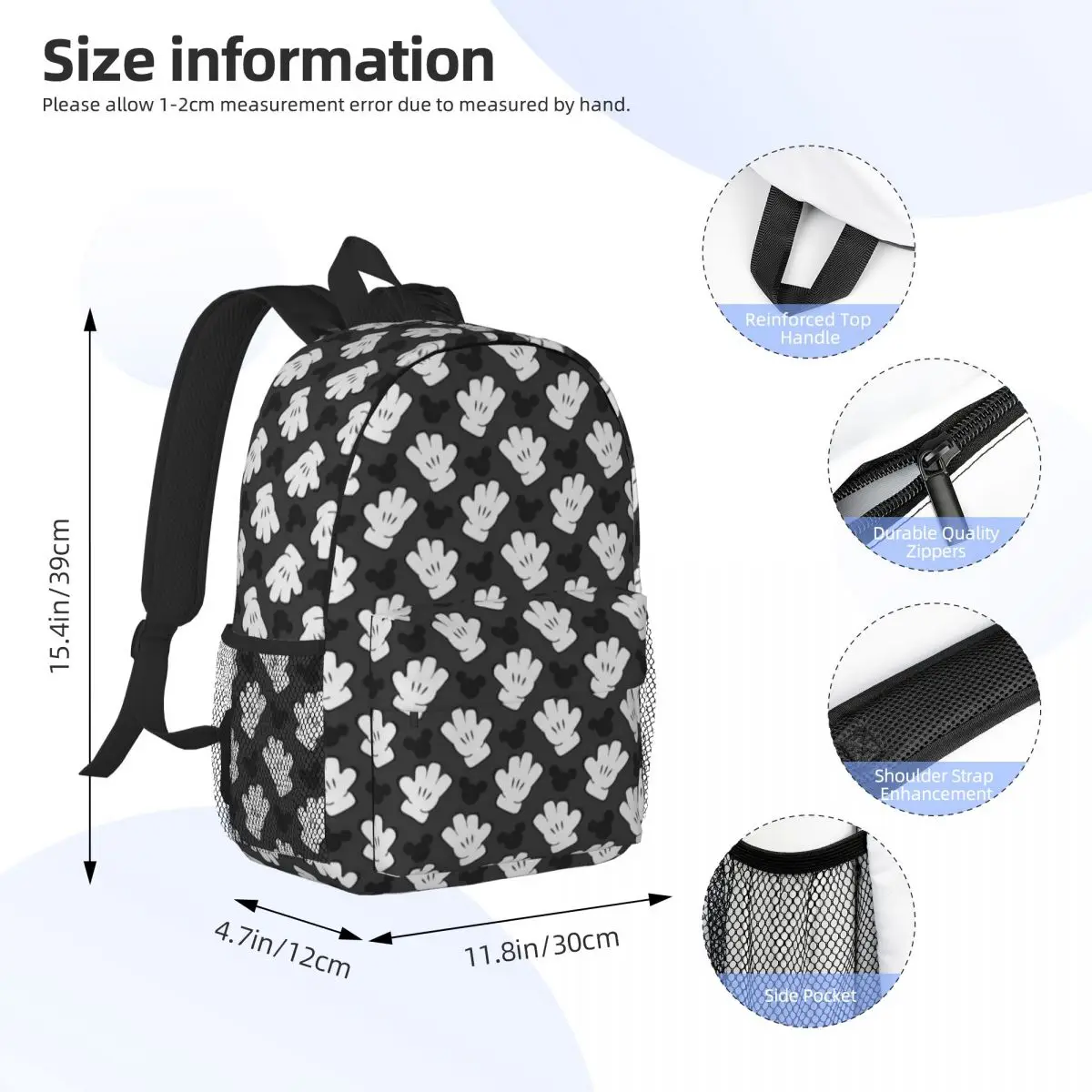 Mickey Mouse Bedrukte Lichtgewicht Casual Schooltas Voor School, Buiten, Winkelen, Kantoor 15Inch