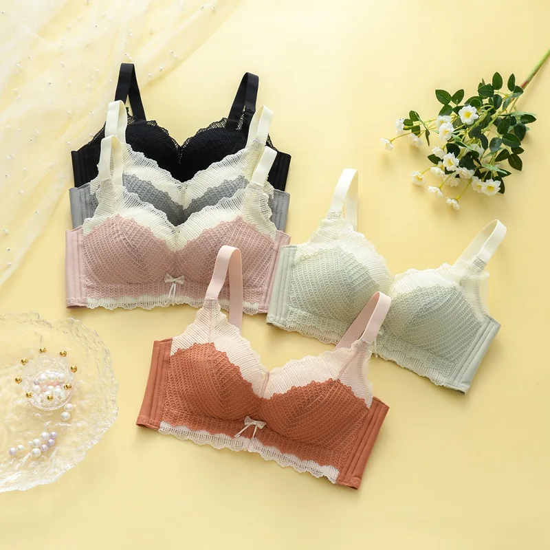 

Women's Bra New Color Contrast Small Breast Soft Retraction Breast Underwear No Underwire Push-up Bra Sexy Women Bra