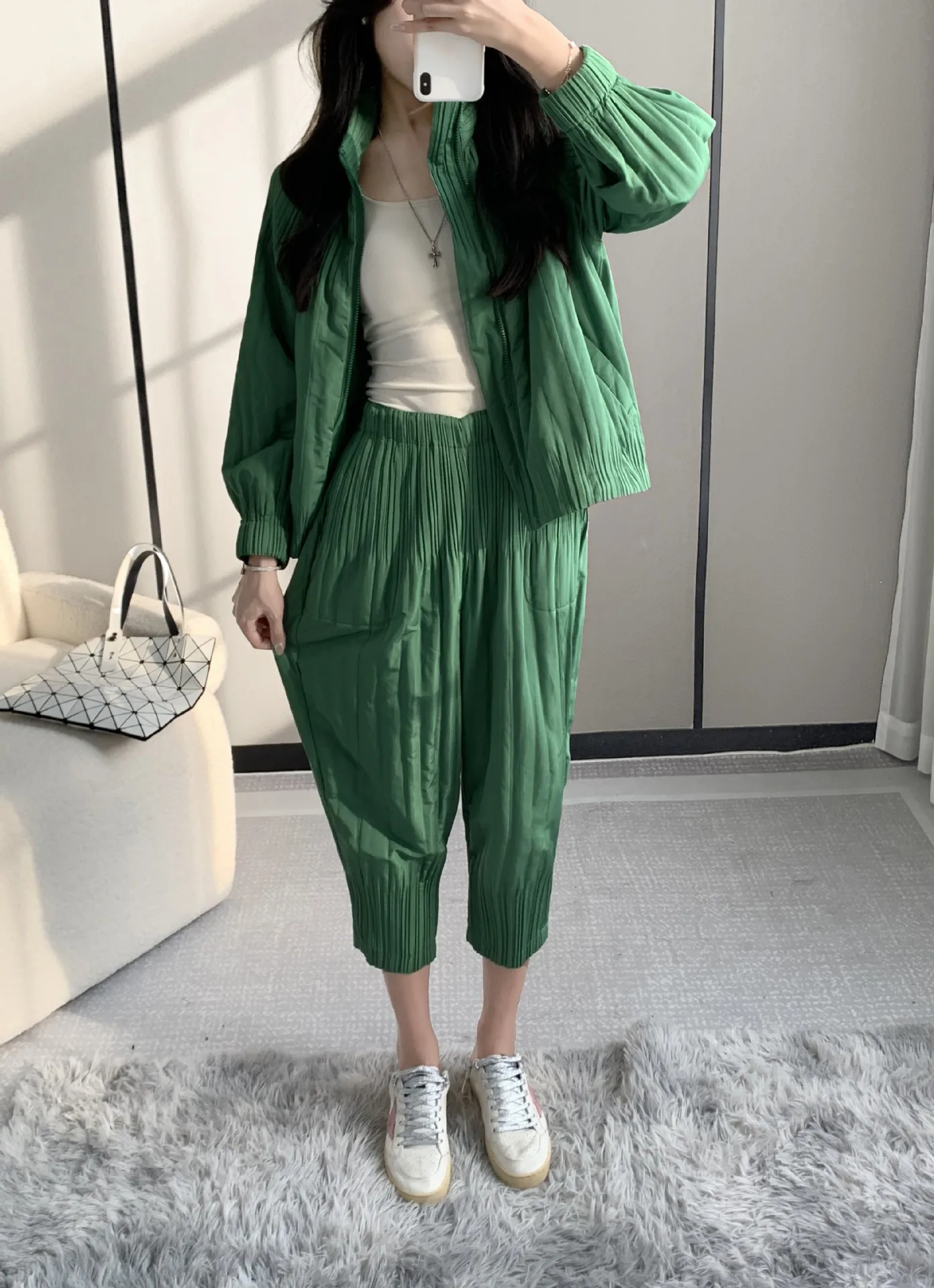 Pleats Pleated Pants Set Solid Color Versatile Cotton Jacket Jacket Cotton Pants 2-piece Set Lazy Solid Leisure Suit 2-piece Set