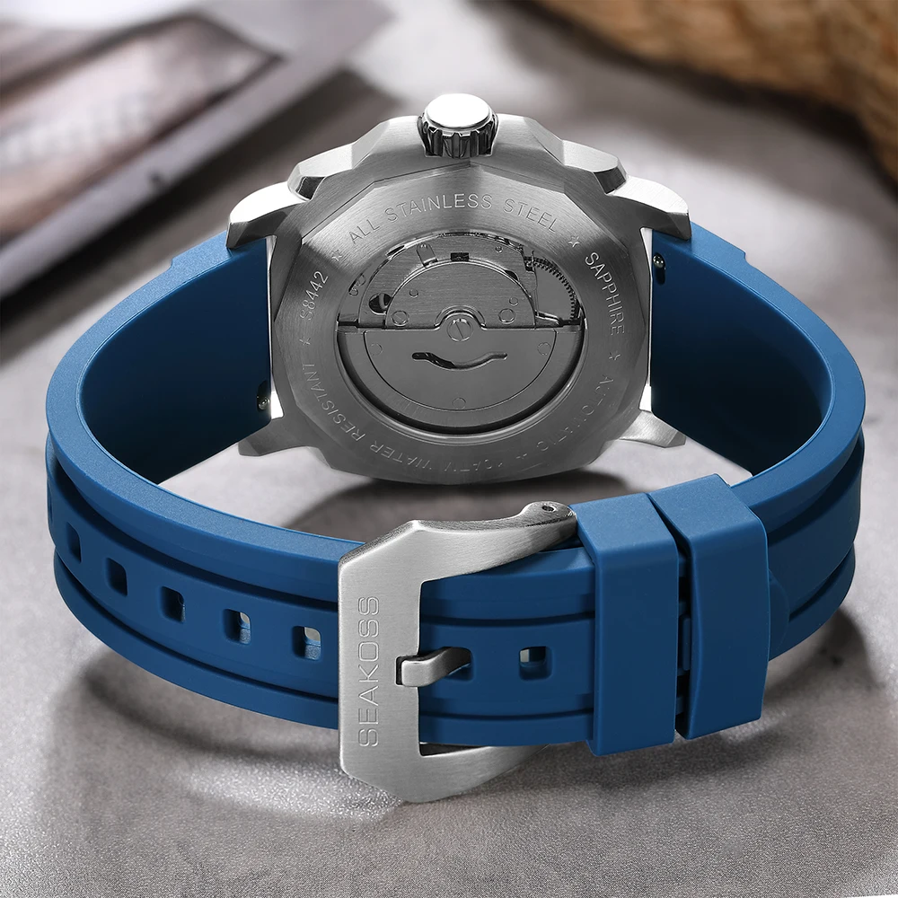 SEAKOSS Diving 10ATM Super Luminous Automatic Mechanical Men's Watches with Seagull ST1612 Calendar Sapphire Reloj Homber Clocks