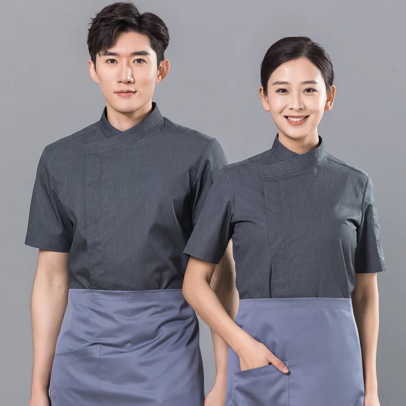 Chef Overalls Men's Short Sleeve Thin Summer Clothing Dining Breakfast Restaurant Canteen Sushi Hotel Kitchen Short Sleeve Workw