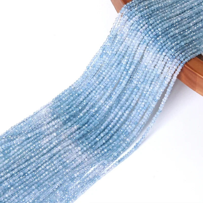Natural Aquamarine Gradient Round Beads, 2mm Loose Beads for DIY Bracelet & Necklace Jewelry Making view 2