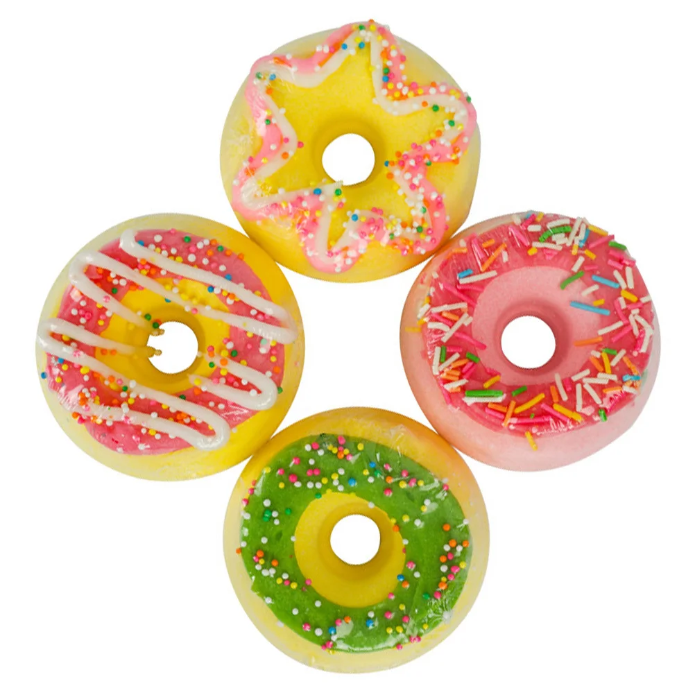 

4pcs Spa Balls Doughnut Shape Sea Salt Assorted Color Shower Bombs Gift Set Relaxing Skin Soften Cuticle For