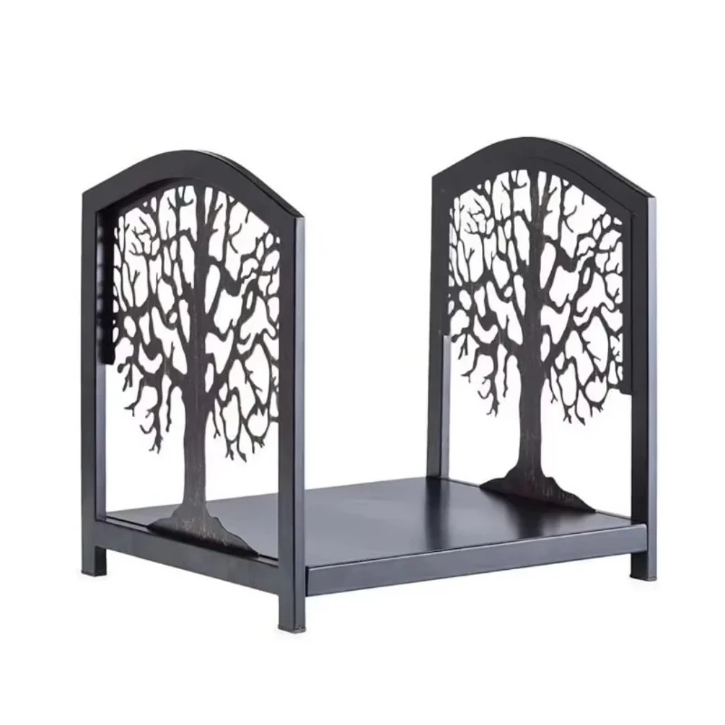 Iron firewood stand, double-fold design portable lightweight and durable metal firewood stand, suitable for indoor/outdoor use