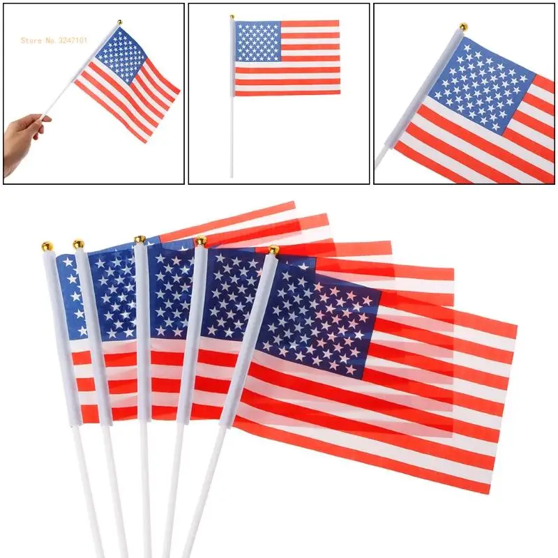 5 Pcs Mini American US USA National Flags Hand Waving Small for Banner Poles Dropship