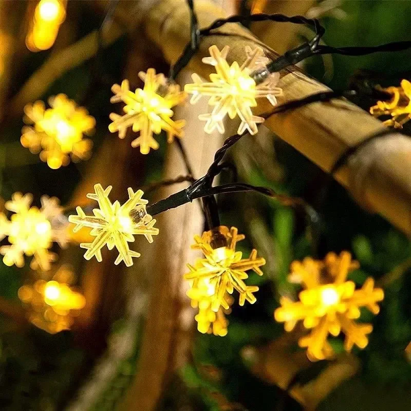 LED Solar Snowflake Light String Room Layout Atmosphere Star Lights Festival Outdoor Courtyard Garden Decoration Colorful Lights