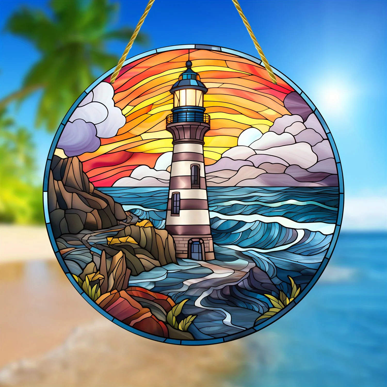 Lighthouse Sun Catcher, Colorful Window Hanging,Daily Sign,Acrylic,Gift,Garland Center,Porch,Garden Decor