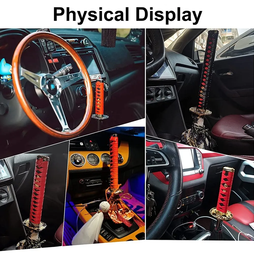 10/15/20/26CM Katana Automatic Shift Knob Samurai Sword Gear Shifter Knob with Lock/Button Transmission Red+Black