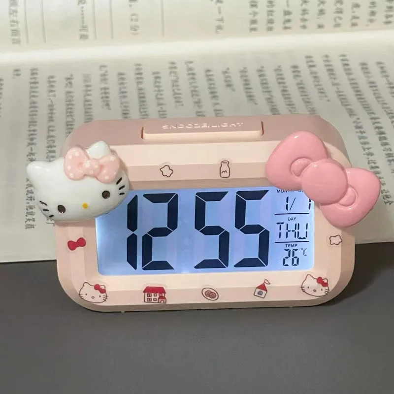 Reloj Despertador Luminoso Mini Kawaii Kitty, Reloj de Noche Portátil Multifuncional para Dormitorio de Estudiantes, Reloj de Escritorio