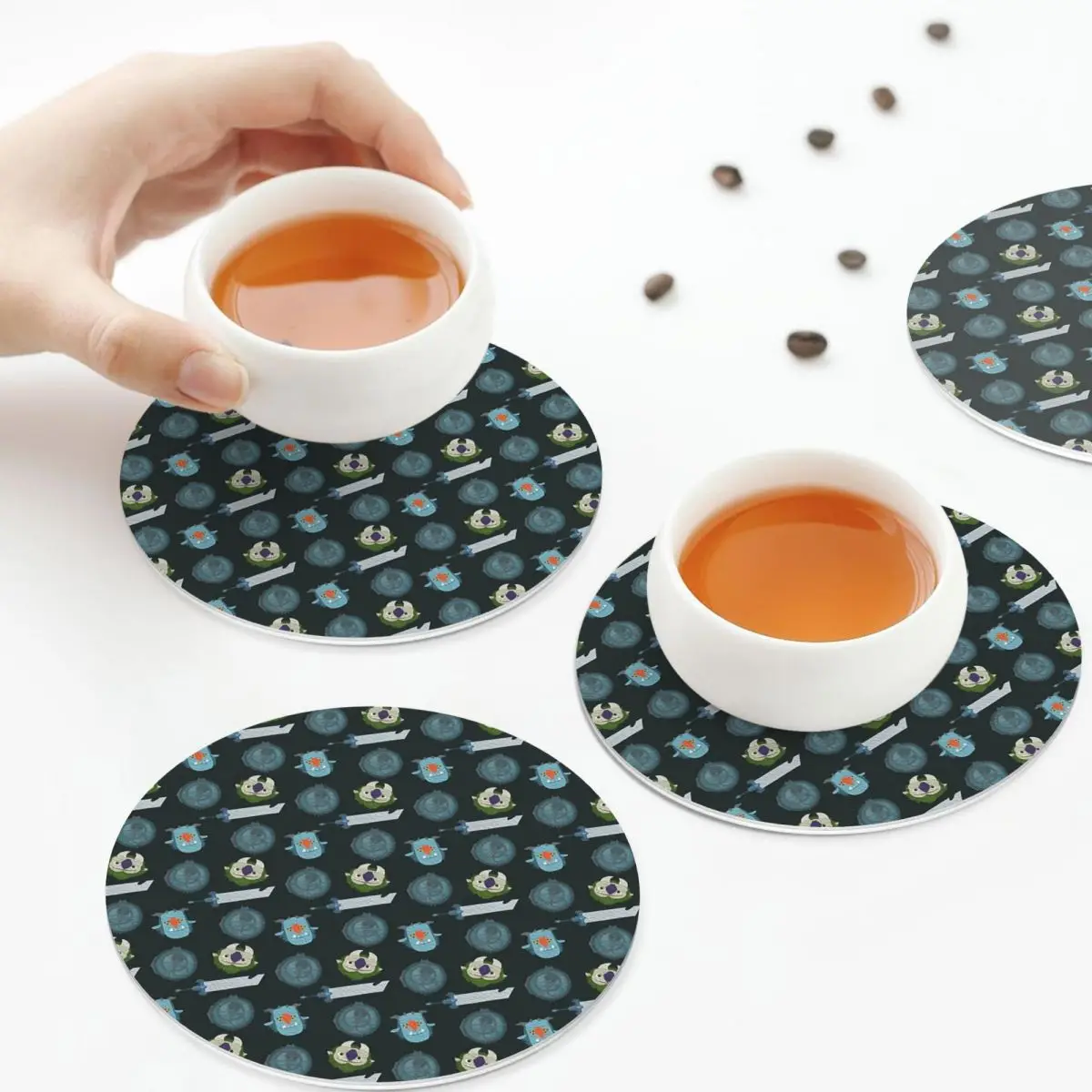 Trollhunters Repeating Pattern Coasters Kitchen Placemats Non-slip Insulation Cup Coffee Mats For Decor Tableware Pads Set of 4