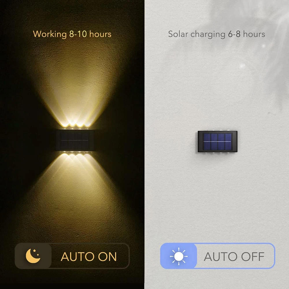 8/10 LED Solar Wall Light UP Down Illuminate Outdoor Sunlight Sensor Lamp Waterproof Decorative Lighting for Home Garden Porch
