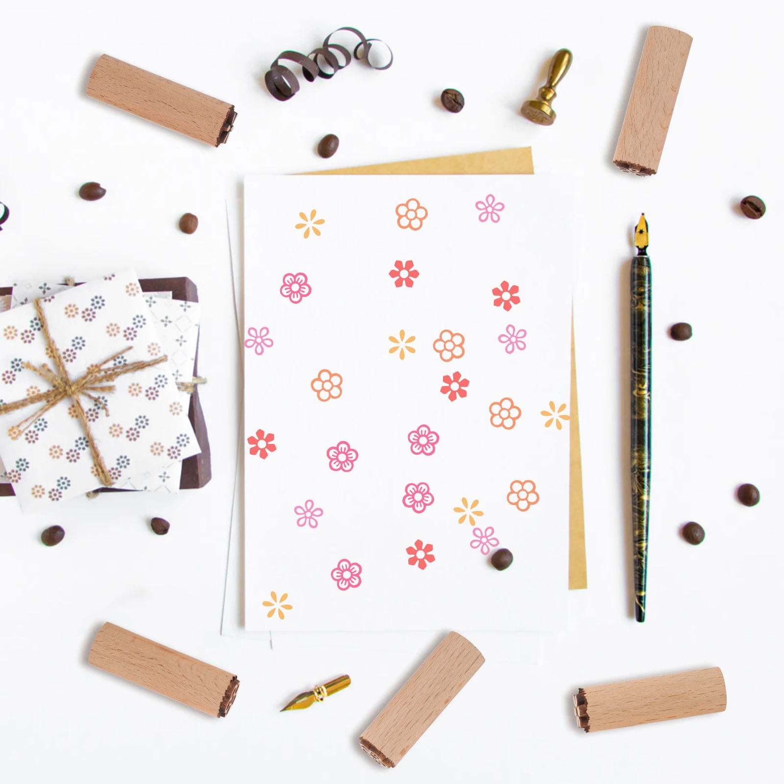 

5Pcs Compact Wooden Stamps Flower Theme Stamp for Handmade Cards Journaling Wear-Resistant DIY Planner Craft Accessory