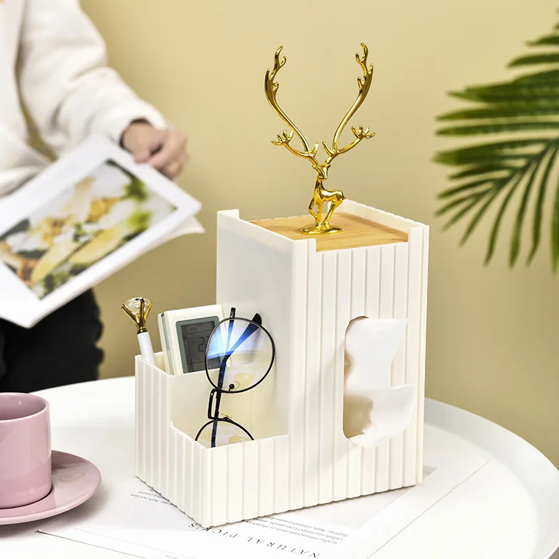 

Light Luxury Tissue Box Napkin Holder Multifunction Creativity Remote Control Storage for Living Room Dining Room Coffee Table