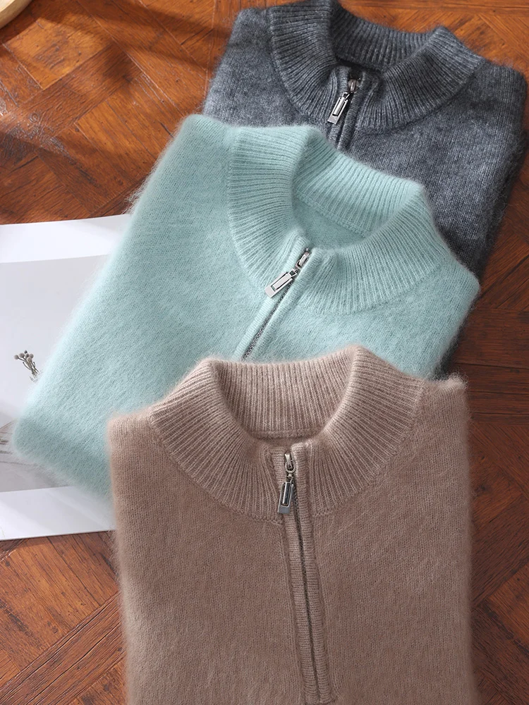 TLOML Heren 100% Nertsen Kasjmier Trui Mock Hals Halve Rits Trui Smart Casual Zachte Herfst Winter Nertsen Kasjmier Dikke Tops