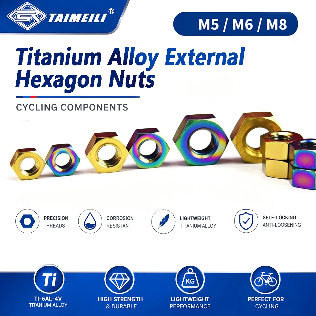 TAIMEILI GR5 Titanium Alloy External Hexagon Nuts M5 M6 M8 Universal Bicycle Motorcycle Mod Repair Replacement Fasteners 1PCS
