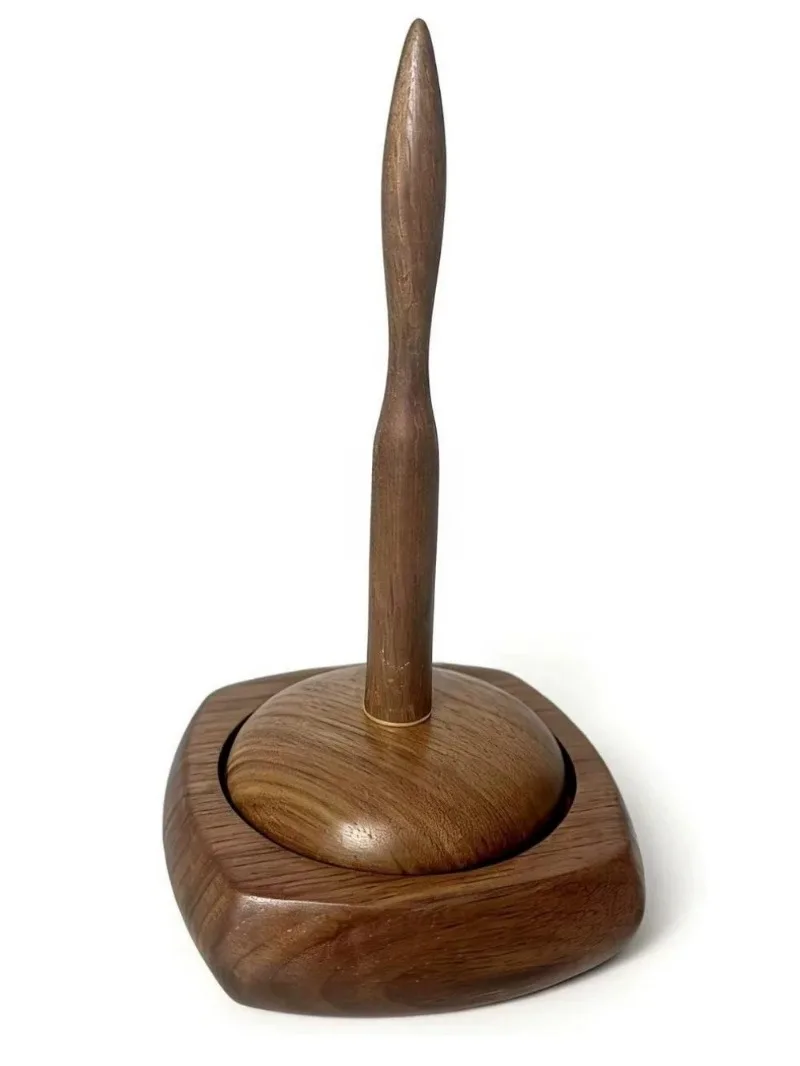 Black Walnut Wood Yarn Spindle with Anti-Reverse Bearing – DIY Non-Rotating Yarn Ball Holder for Knitting & Crochet