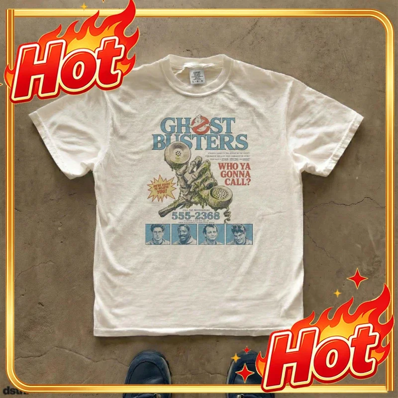 Retro classic movie poster pattern men's T-shirt, short-sleeved casual style horror comedy movie fan streetwear T-shirt