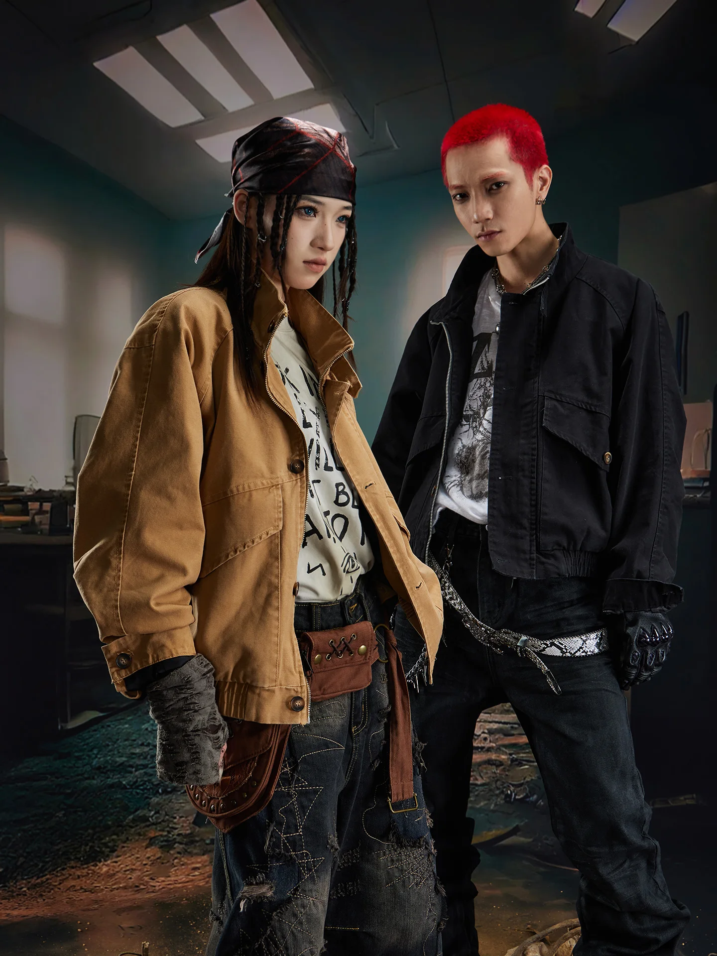 Simple All-Match Washed Old Stand Collar Short Wide Zipper Jacket Coat Top Men and Women Fashion