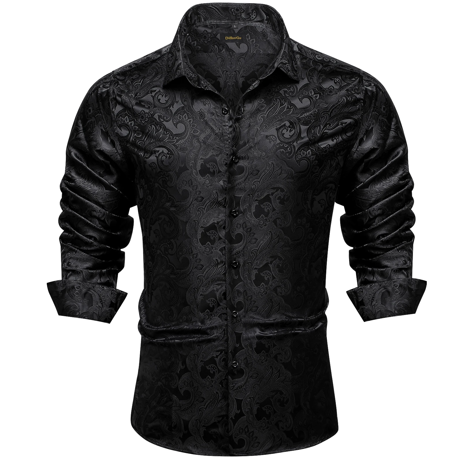 Men\'s Shirts Long Sleeve Silk Polyester Dress Shirts Luxury Tuxedo Turn Down Collar Social Paisley Shirt Men Clothing