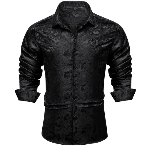 Camisas de manga larga para hombre, camisas de vestir de poliéster y seda, esmoquin de lujo con cuello vuelto, camisa Social de Cachemira, ropa para hombre