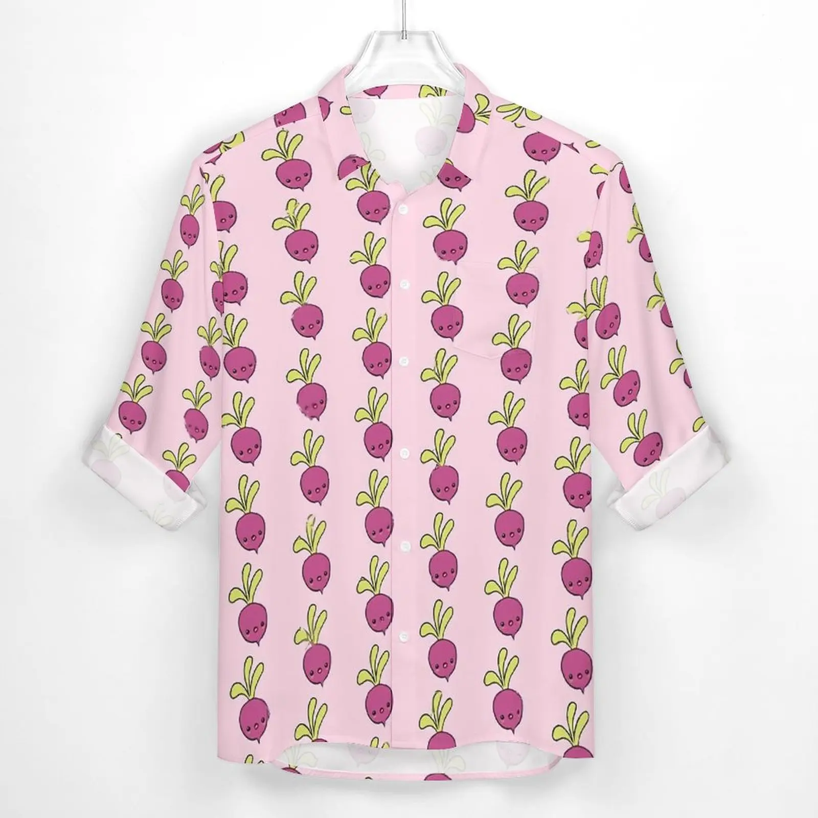 Kawaii Radishes Shirt Vegetable Casual Shirts Long Sleeve Pattern Y2K Blouses Autumn Retro Oversized Clothing