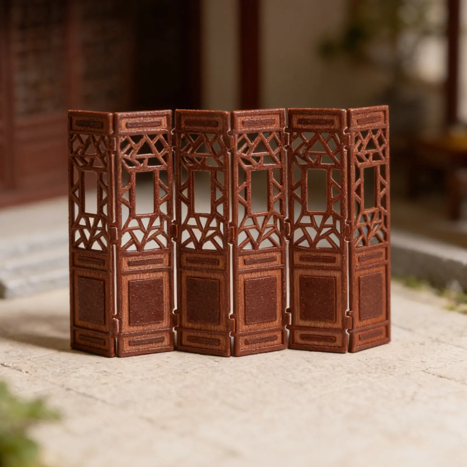 Miniature Chinese Folding Screen 1:20 Scale Retro Room Divider Vintage Style Desktop Screen for Dollhouse Living Room Furniture