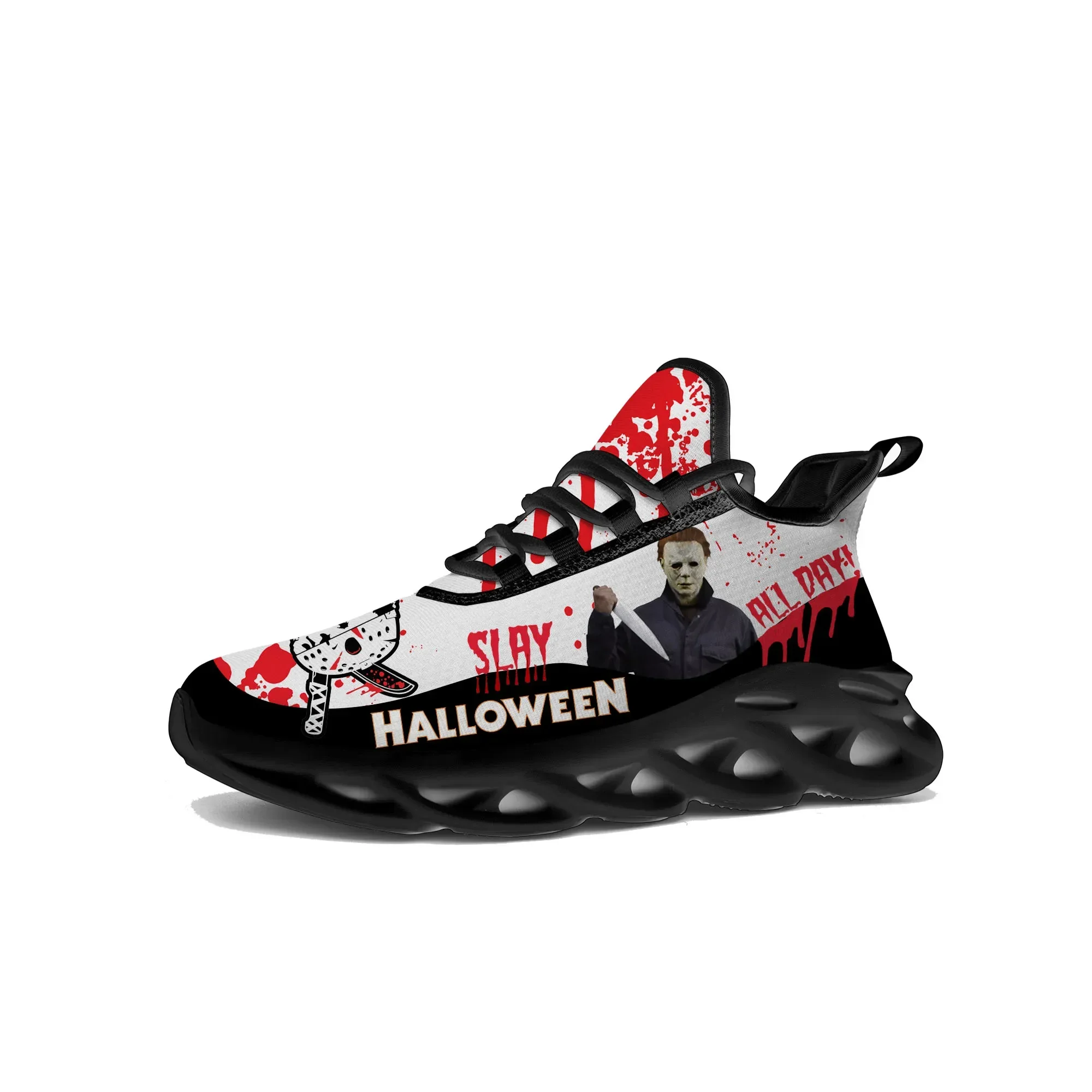 Sepatu kets flat Halloween horor sepatu lari pria wanita Michael Myers sepatu olahraga kualitas tinggi sepatu dibuat sesuai pesanan