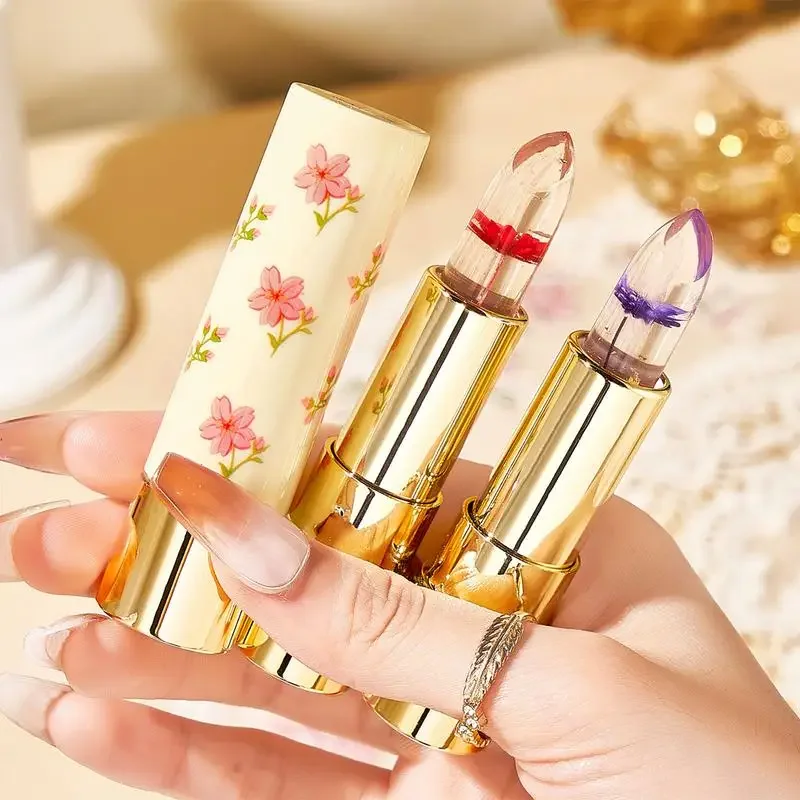 Sdotter 2 สีดอกไม้โปร่งใสลิปสติก Lasting Moisturizer คริสตัลเยลลี่ลิปสติกอุณหภูมิสีเปลี่ยน Lip Balm Lip