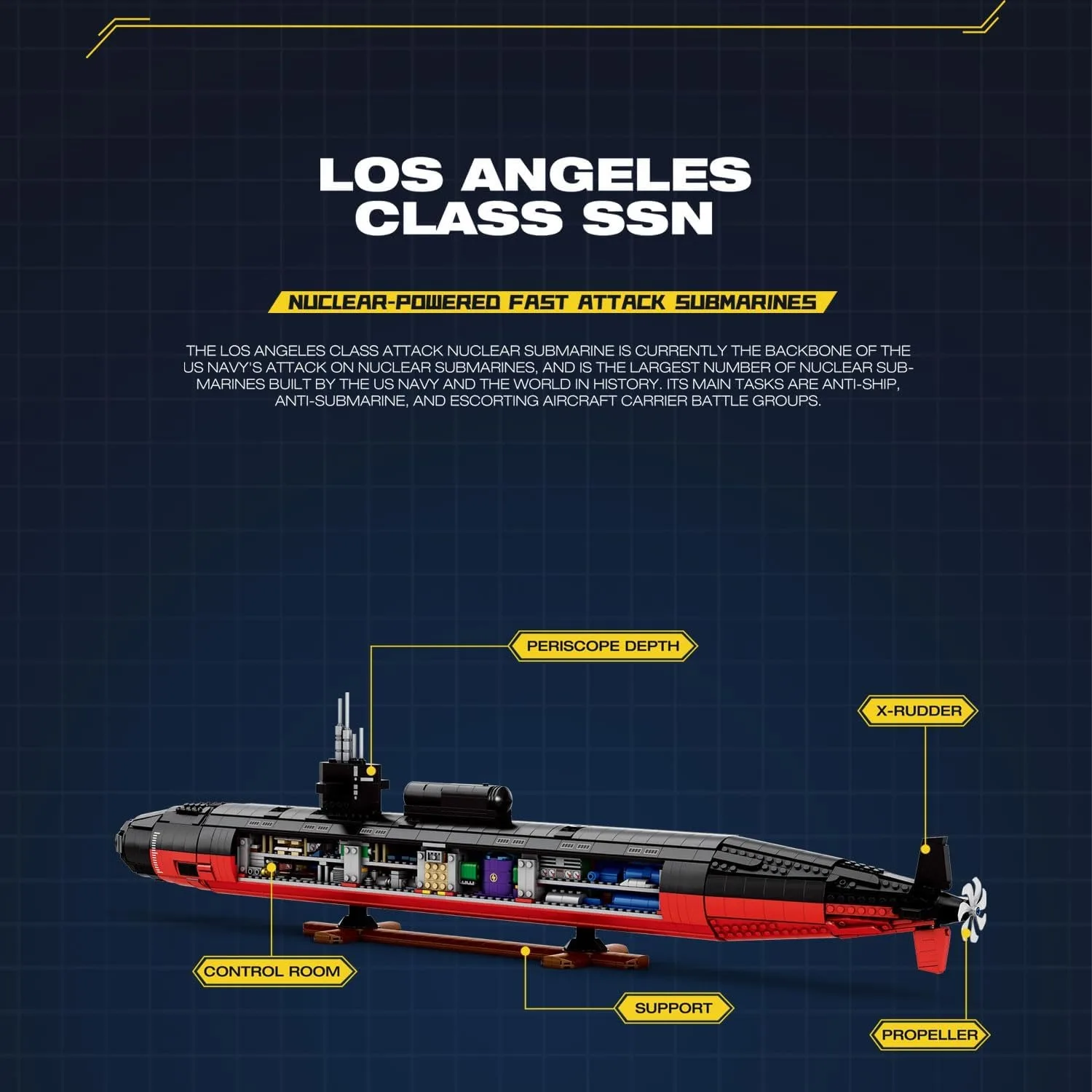 Bloques de construcción de submarino militar para adultos, Kits de modelos MOC 125 para construir, clase Los Ángeles, SSN 1: 33049, regalo, 2988 piezas